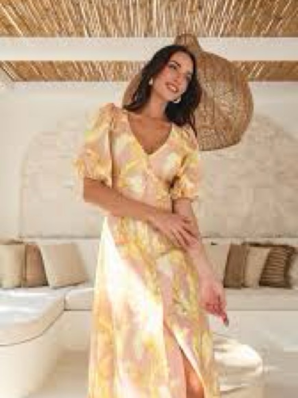 Alexia Admor Cream Midi Dress with Yellow Floral Print